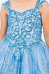 Girls Blue Embroidered Lace Applique Long Strapless Sheer Corset Ombre Flower Girl Dress 2-16
